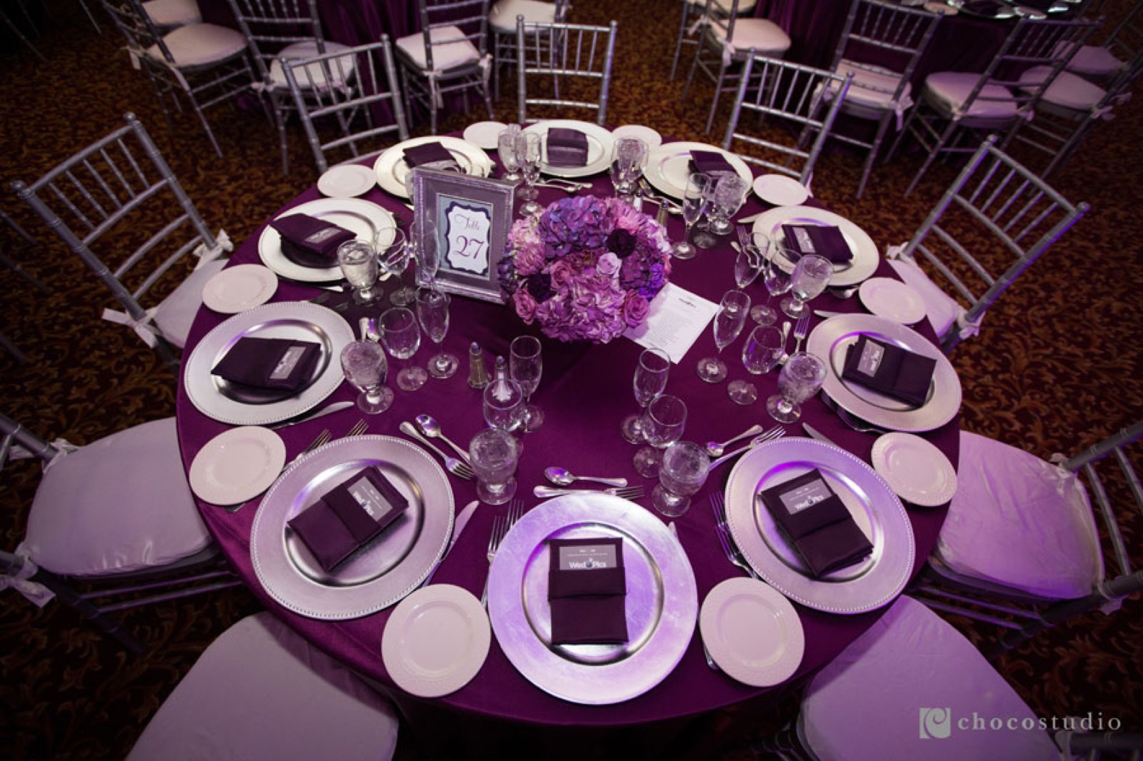 Elegant reception table settings at Villa Ragusa wedding venue in Campbell, California
