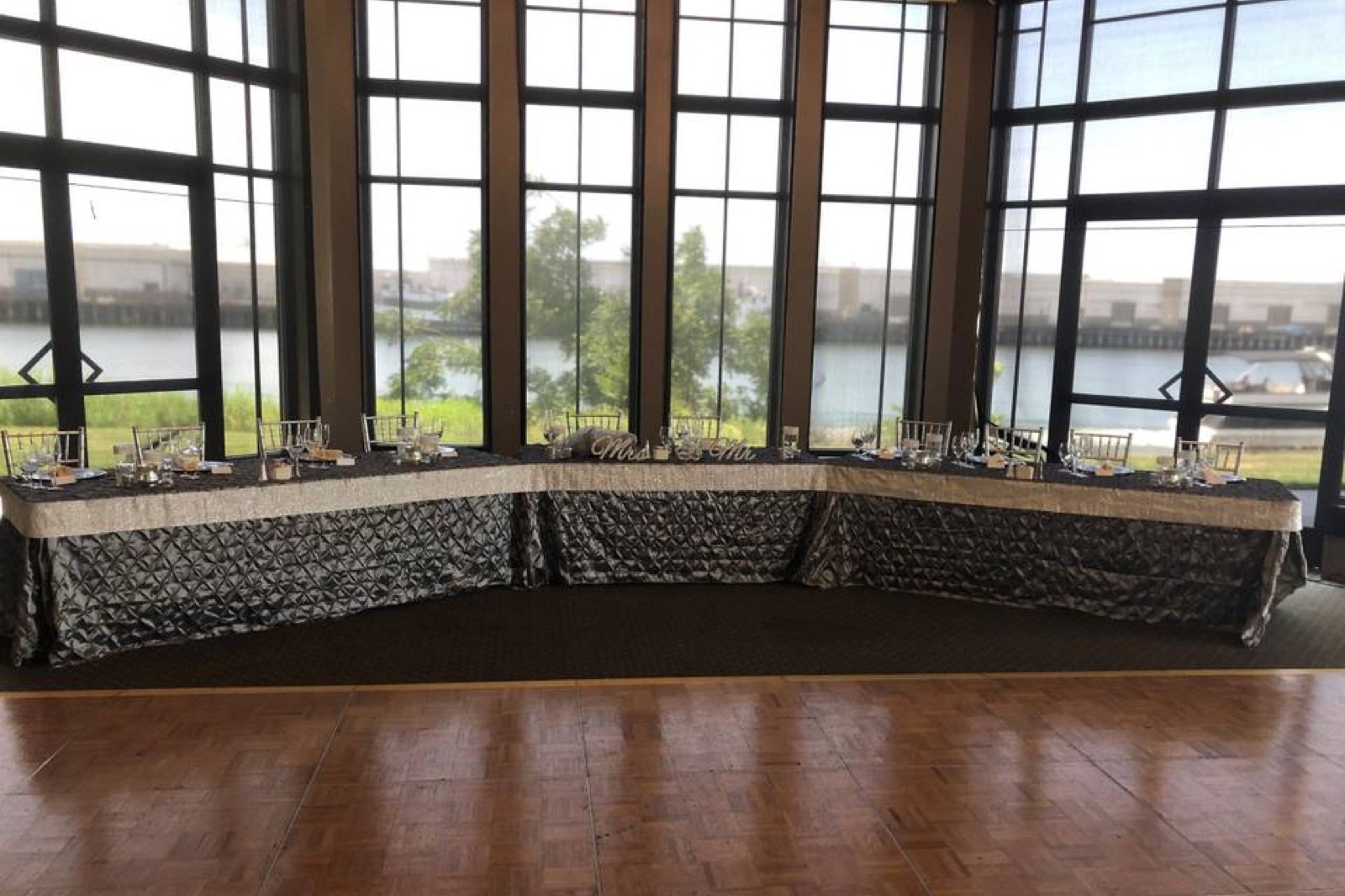 Wedding reception setup at Waves Banquet & Event Center at Stockton Golf & Country Club in Stockton, California