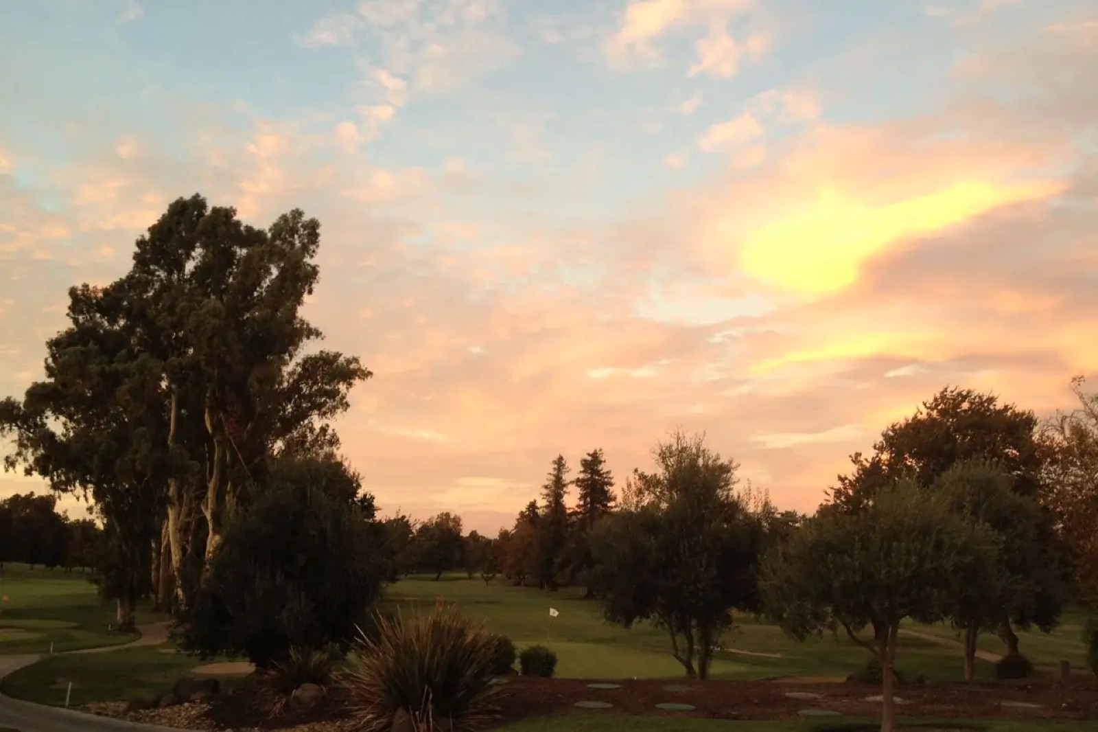 View of the 18th green and golf course at Stockton Golf & Country Club, Stockton, California