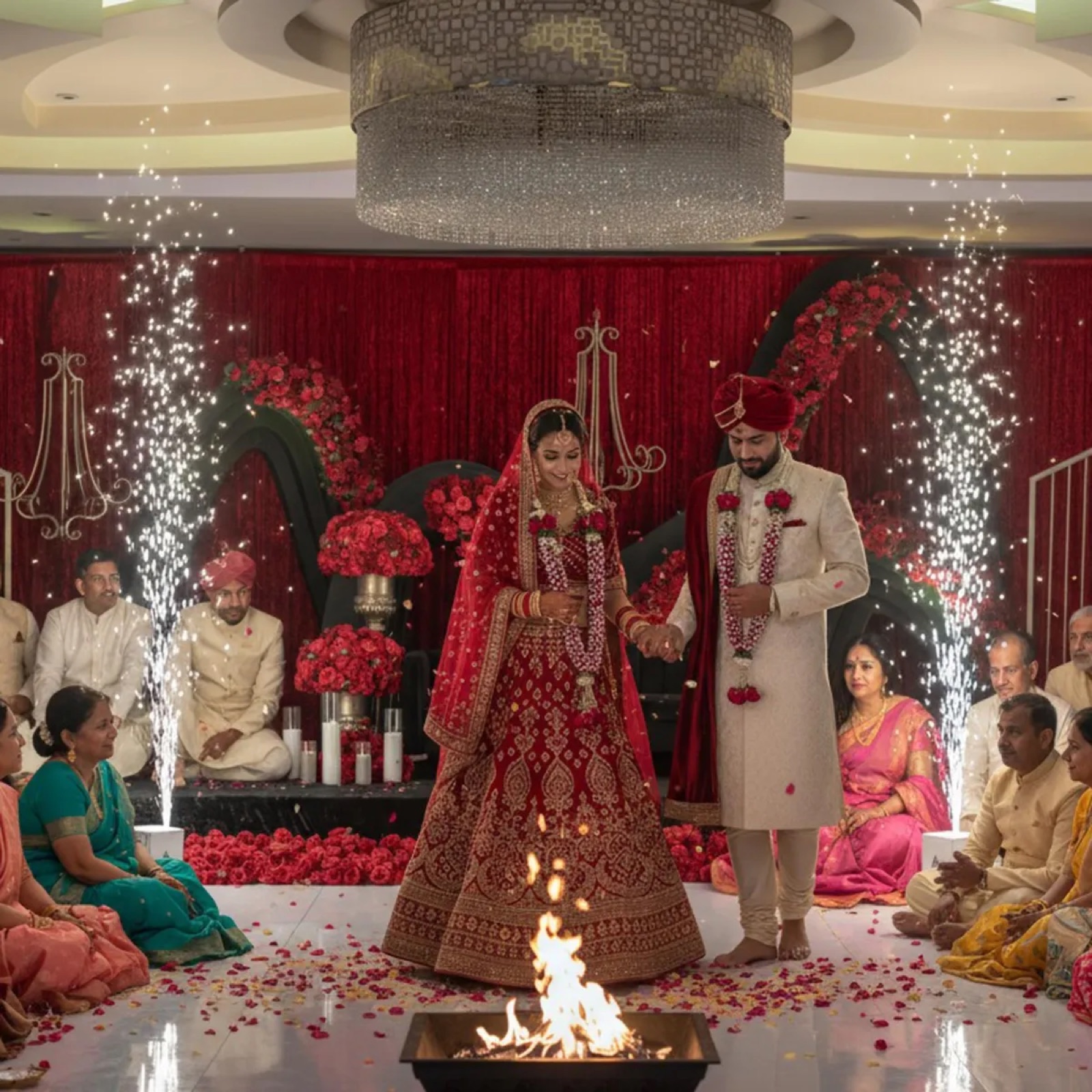 Decorated event and reception space at White Lotus Banquet Hall in Tracy, California