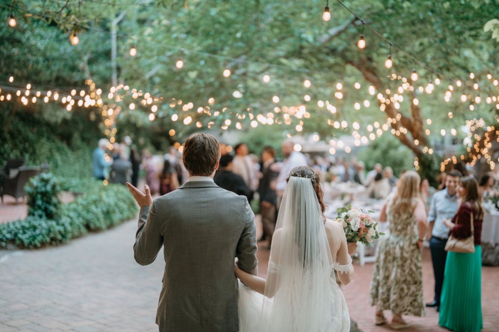 Garden patio with fountains and greenery at Wildwood Acres Resort wedding venue in Lafayette, California